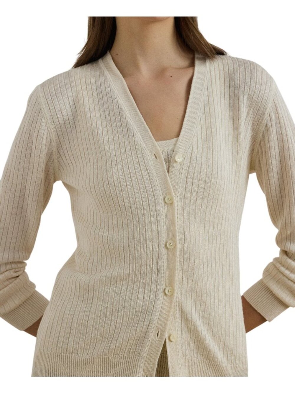 NWT Lauren Ralph Lauren Linen Blend Ribbed Cardigan XXL Cream MSRP $165